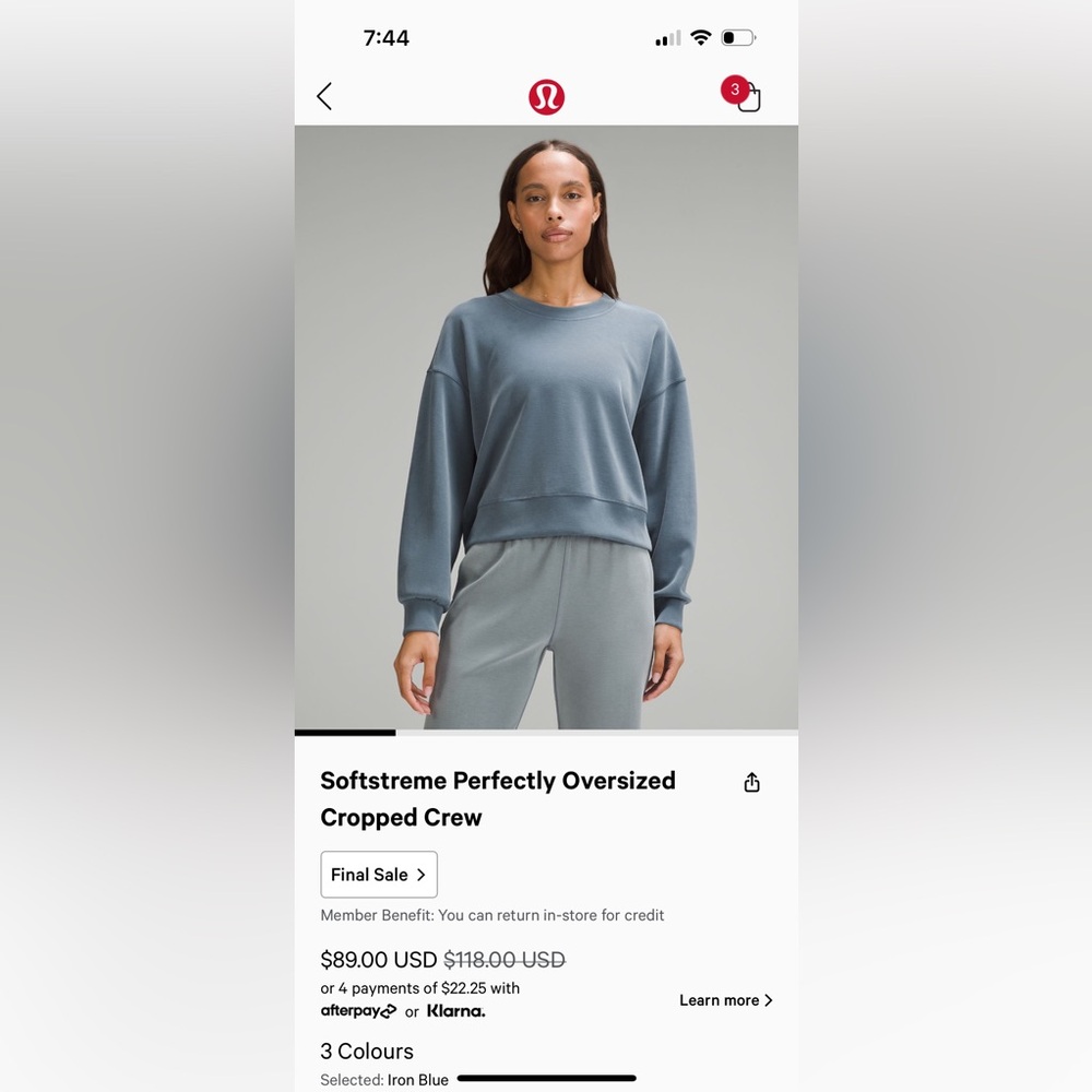 Lululemon softstreme perfectly oversized cropped crew 🍋